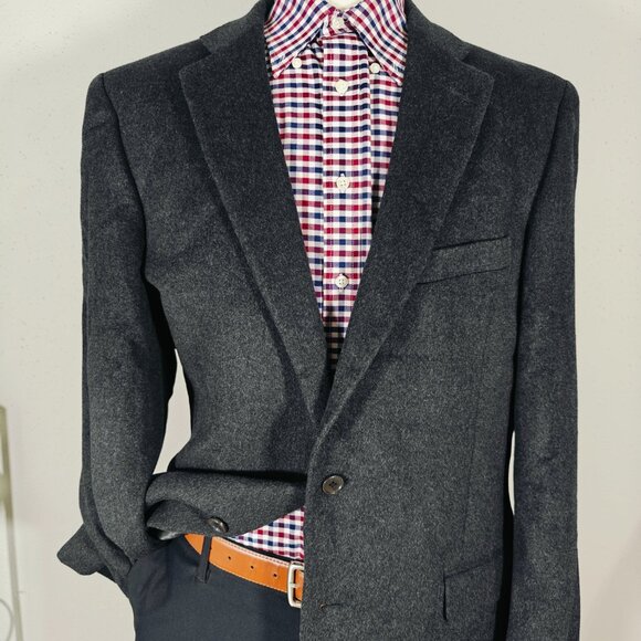 Claiborne Mens Sport Coat Two Button Flannel Wool Silk Cashmere Charcoal BLK 44L - Picture 2 of 14